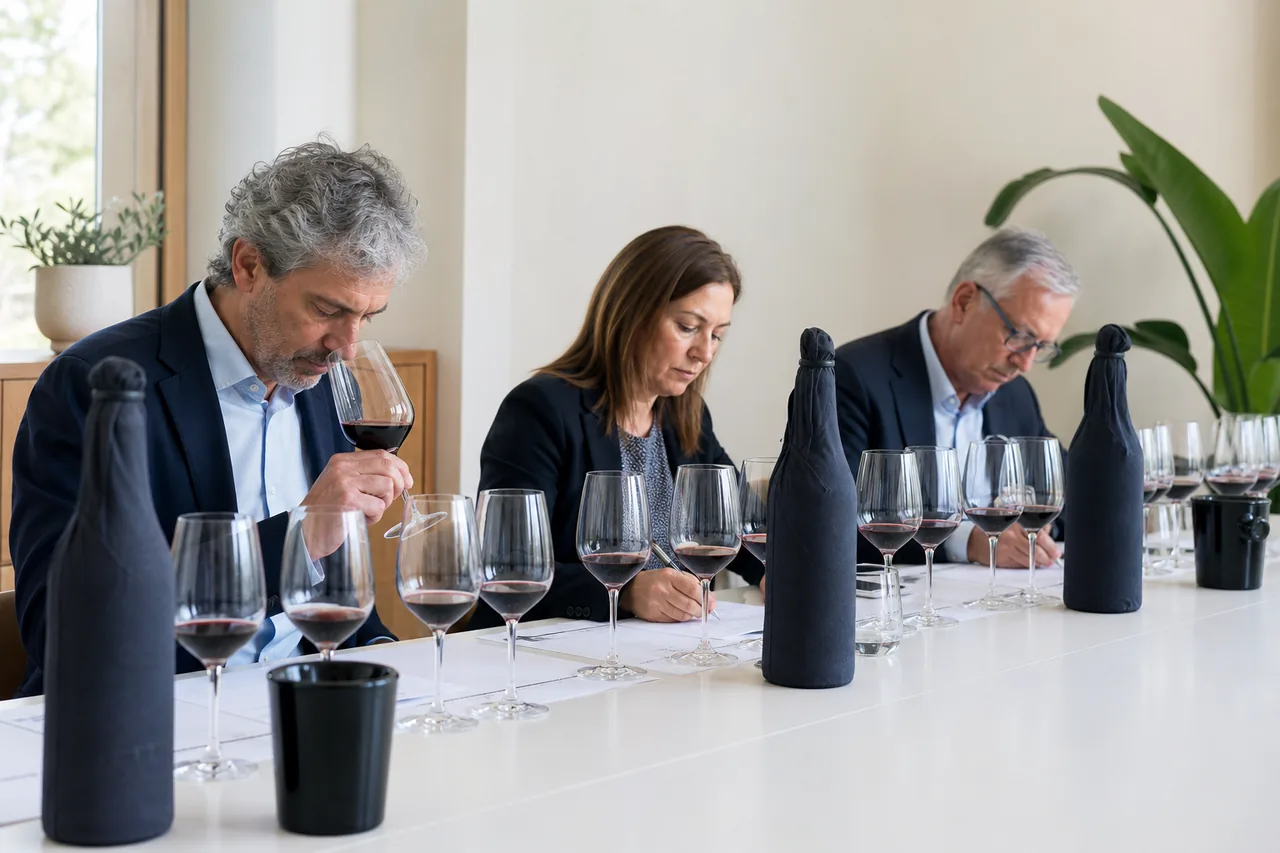 Giuria tecnica impegnata nella valutazione dei vini alla cieca